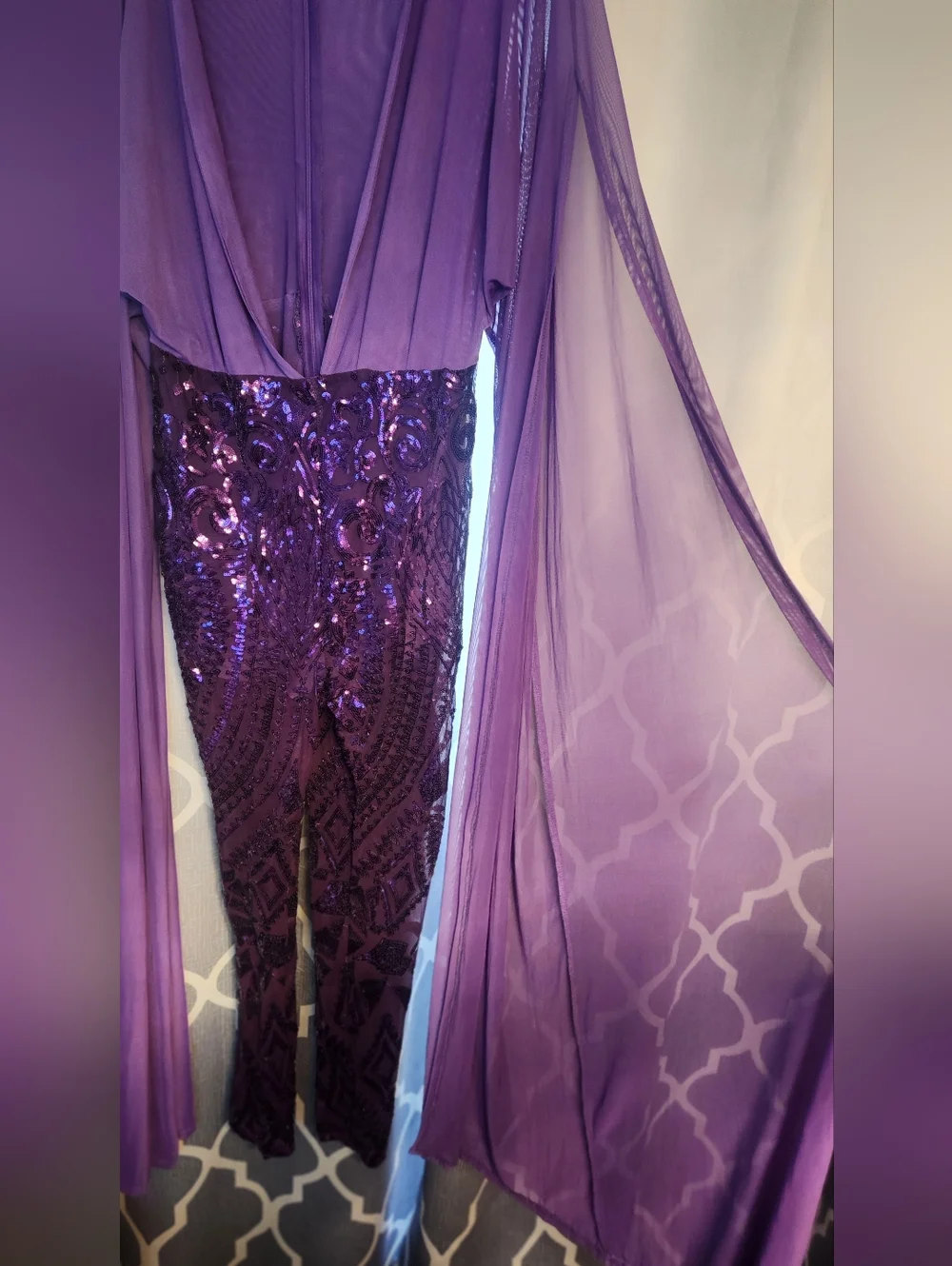 Lavender Purple Sequin Jumpsuit - Picture 3 of 4